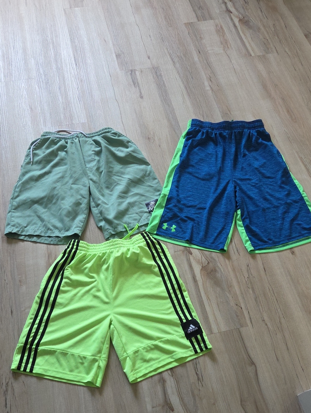 adidas, Under Armour, Manfi Neon Yellow Boys' Athletic Shorts with Black Stripes